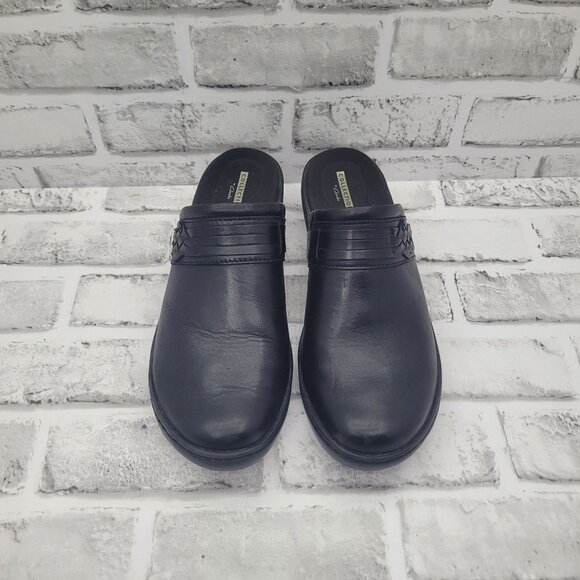 Clark's Collection Delana Hayden Black Leather Slip On Clogs Size 8.5 - Picture 2 of 7